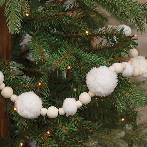 Snowball & Natural Bead 4 Foot Garland