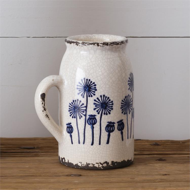 Blue Dandelion Pottery Vase with Handle