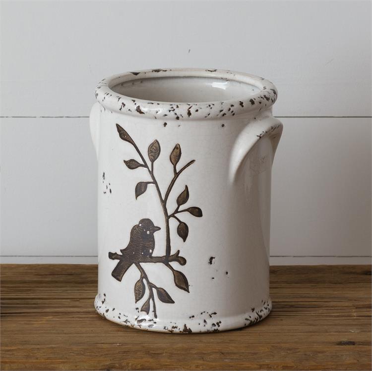 Birds N Branches 8" H Pottery Crock