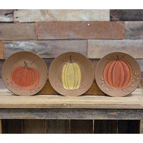 Set of 3 Decorative Pumpkin 6" Wooden Plates