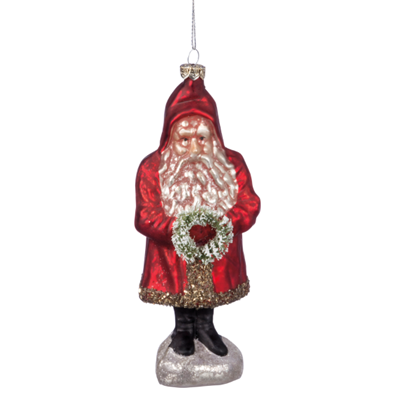 Surprise Me Sale 🤭 Santa with Wreath Glass Ornament