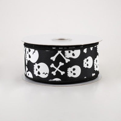 💙 Skull and Crossbones Black & White Ribbon 1.5" x 10 yards