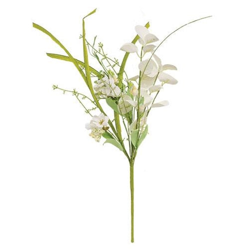 White Wild Flowers and Silver Dollar 18" Faux Floral Spray