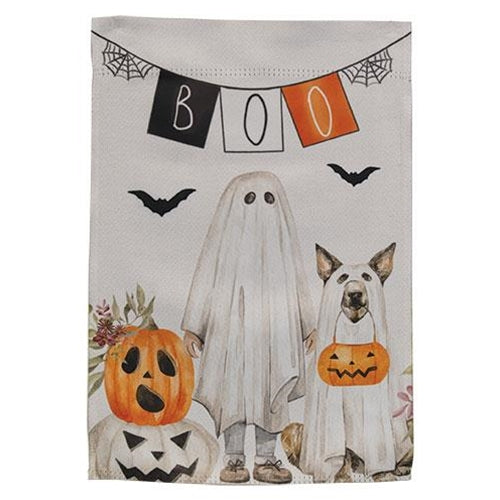 Boo Ghost & Dog Halloween Garden Flag