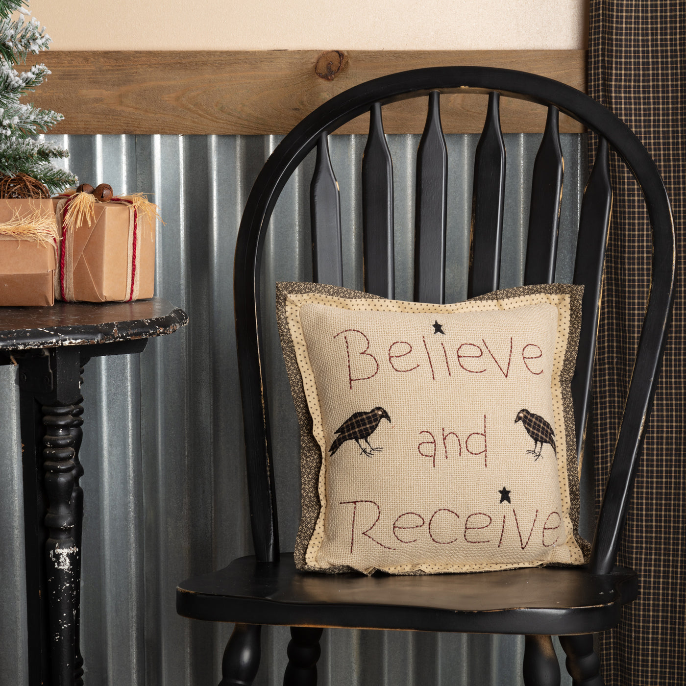 Kettle Grove Believe and Receive 12" Crow Pillow