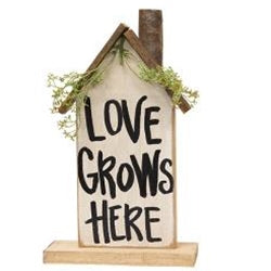 Love Grows Here Wooden Farmhouse on Base