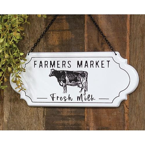 Farmers Market Fresh Milk Cow Metal Hanging Sign
