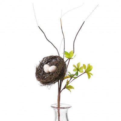 Bird Nest on Leaves and Twigs Faux 28" Spray
