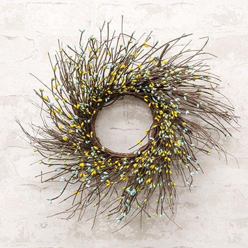 💙 Spring Mix Green Blue Yellow Pip 16" Twig Wreath