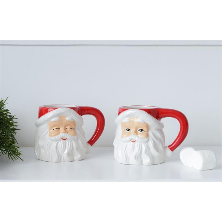 Set of 2 Jolly Santa Head Mugs