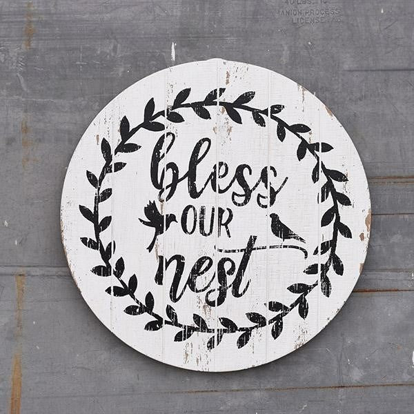 Bless Our Nest 15.5" Round Wooden Sign