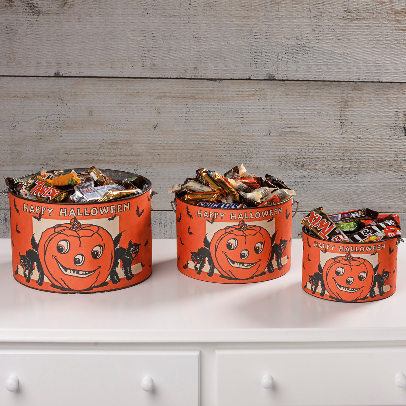 💙 Set of 3 Retro Halloween Jack and Cat Bucket Set