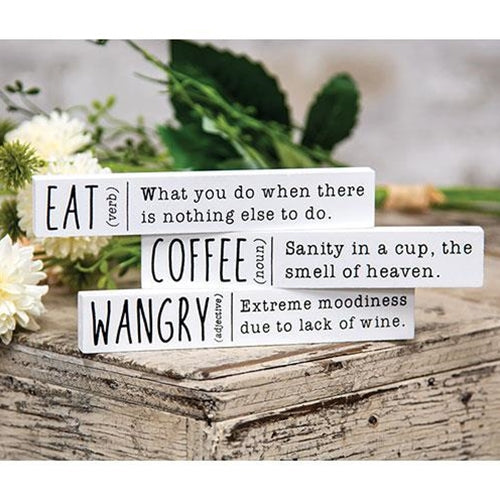 Set of 3 Eat, Wangry, Coffee Definition Kitchen Mini Sticks