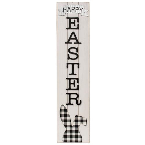 Buffalo Check Bunny Happy Easter Sign with Easel