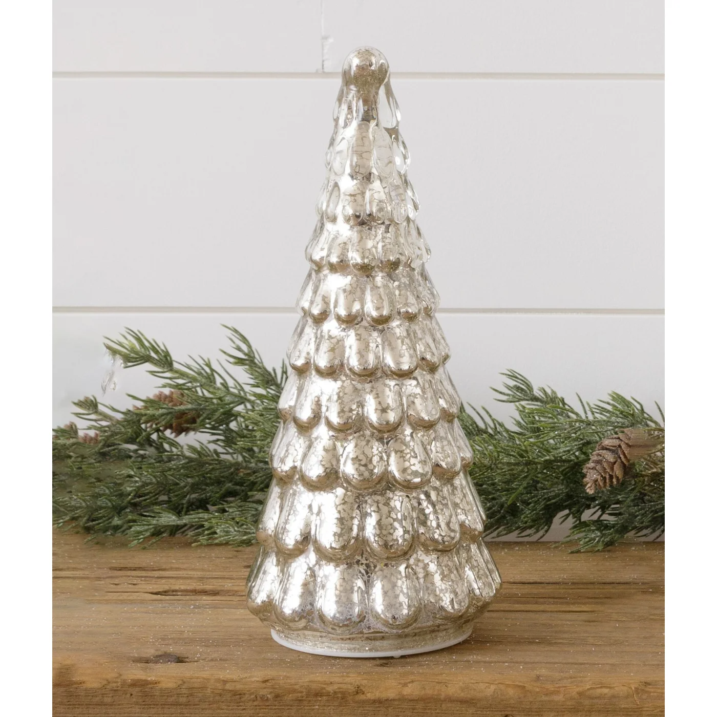 Lighted Mercury Glass Christmas Tree 10" H