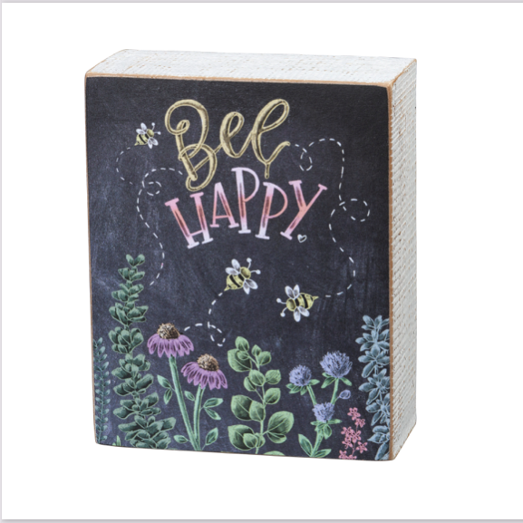 Bee Happy Chalkboard Style Block Sign
