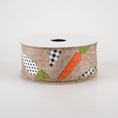 💙 Black & White Carrots on Natural Ribbon 1.5" x 10 yards
