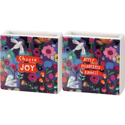 Choose Joy Apply Relentless Kindness Square Ceramic Vase Holder