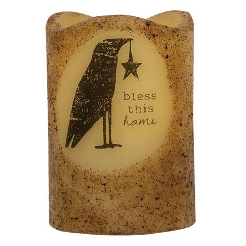 💙 Bless This Home Crow 3" x 5" LED Pillar Candle