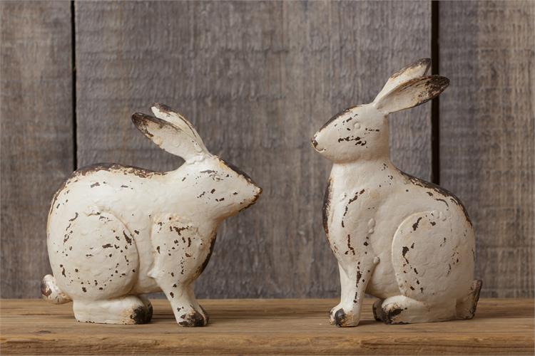 Set of 2 Rustic White Bunnies