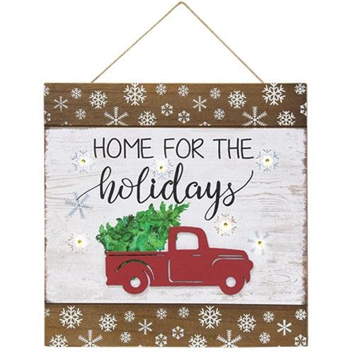 Home For The Holidays Red Truck Sign w/ LED Light