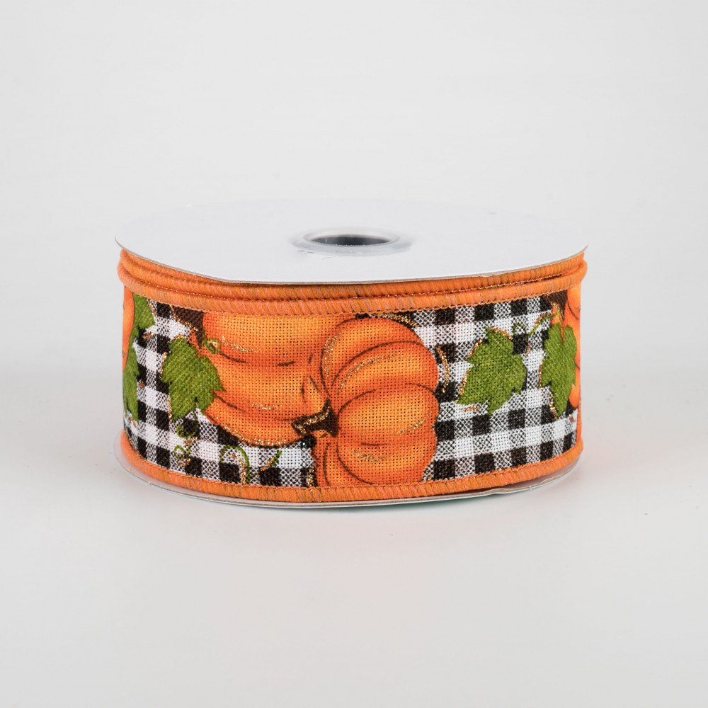 Pumpkin Patch Buffalo Plaid Ribbon: Orange 1.5" x 10 yards