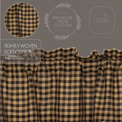 Set of 2 Black Check Scalloped Prairie Short Panel Curtains