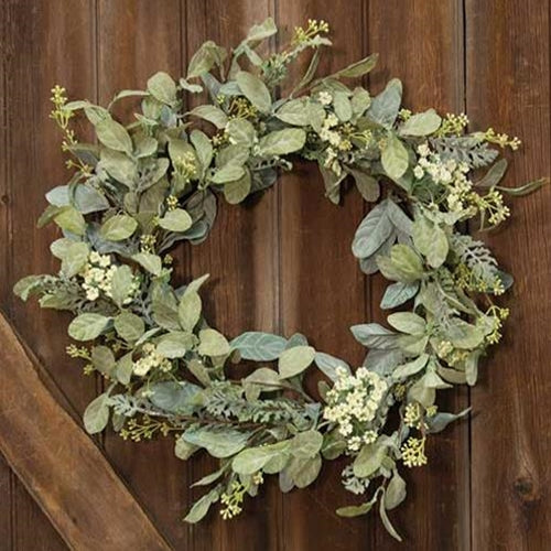 💙 Natural Lamb's Ear Wreath 20"