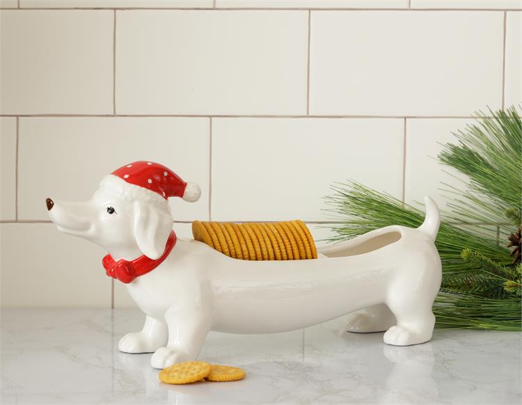 Dachshund in Santa Hat Cracker Dish