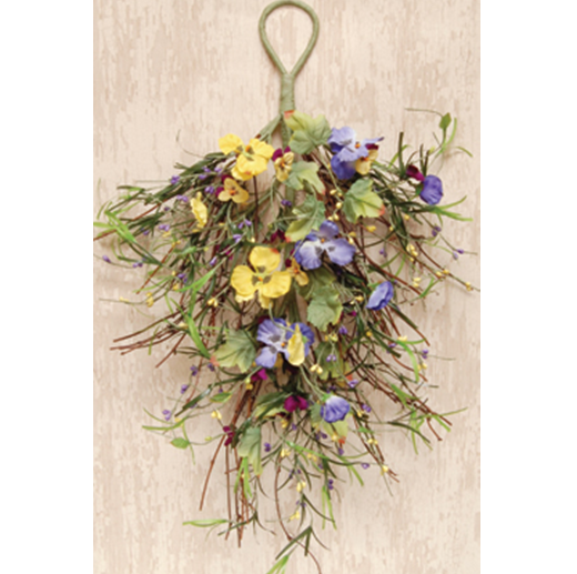 Pansy Spring Mix Faux Floral 22" Teardrop