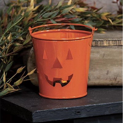 Orange Pumpkin Face 4" Metal Bucket