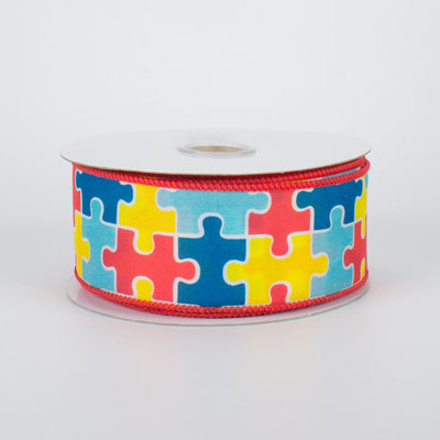 Autism Puzzle Pieces Mult - Colored Ribbon 1.5" x 10 yards