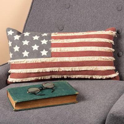 Faded Rustic American Flag Pillow with Fridge Stripes