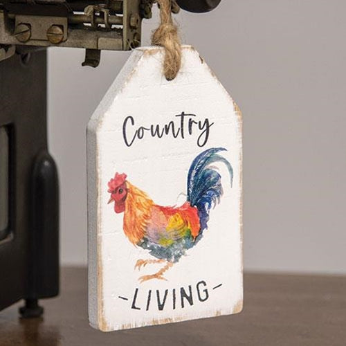 💙 Country Living Rooster Wood Tag