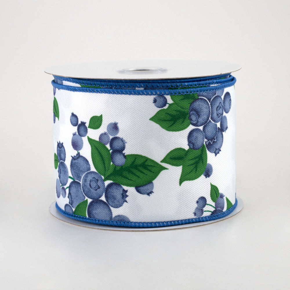 Blueberries With White Background Wired Ribbon 2.5" x 10 yards