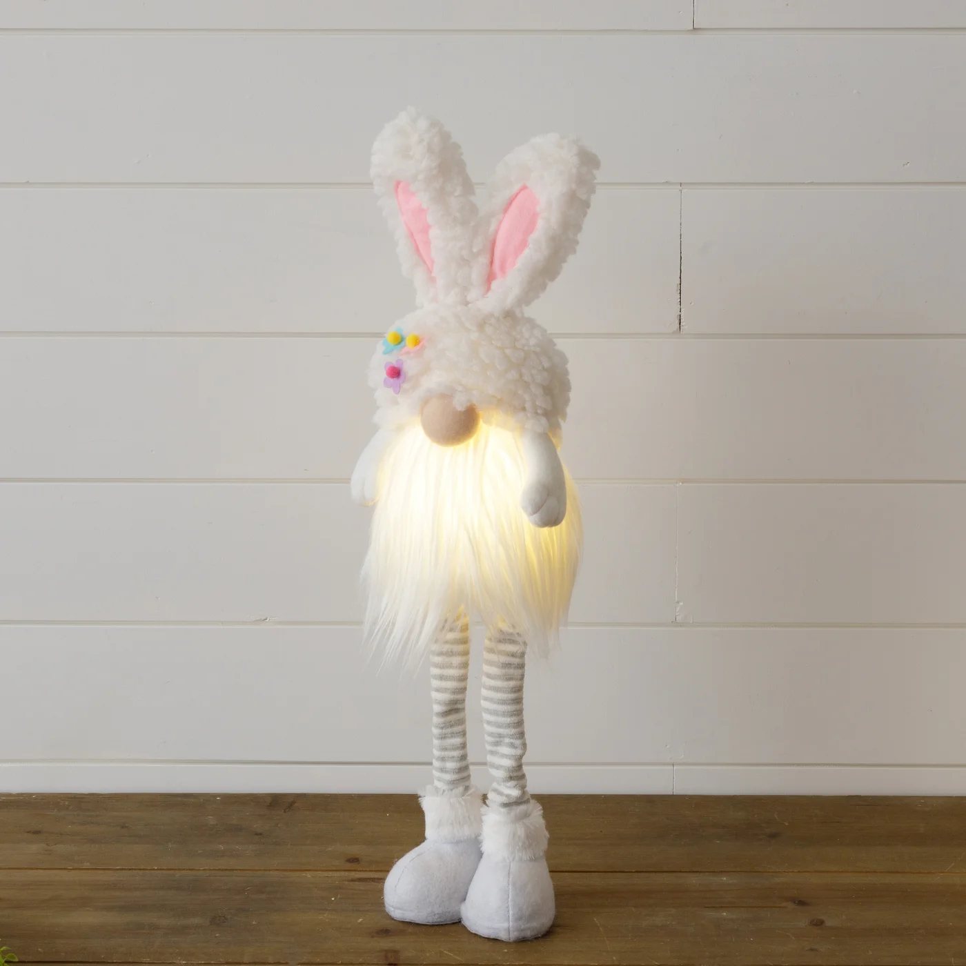 Lighted Standing Fuzzy Bunny Gnome