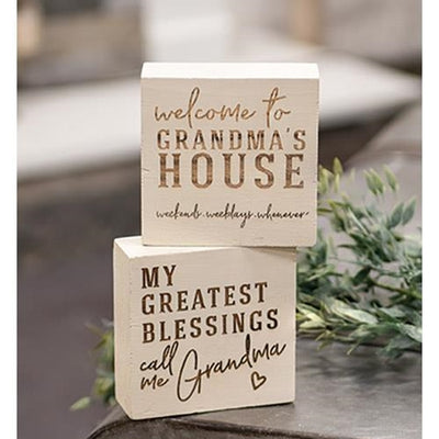 Set of 2 Grandma's House and Blessings Small Engraved Block Signs