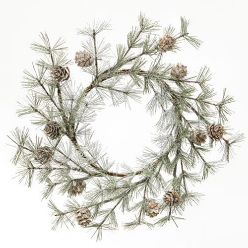 💙 Vintage Glitter Birchcone Pine 14" Faux Wreath