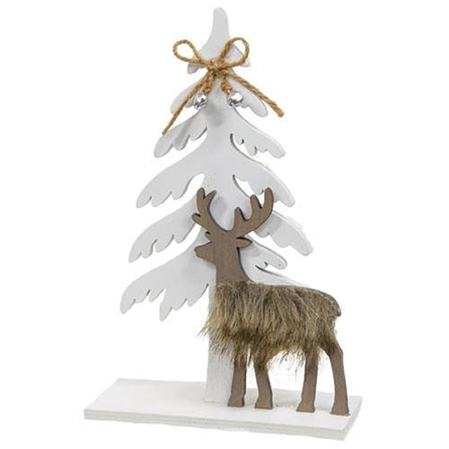 Winter Tree and Deer Cutout Wood 9" Sitter