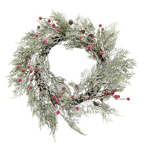 Snowy Cypress & Sugar Berry 18" Faux Wreath