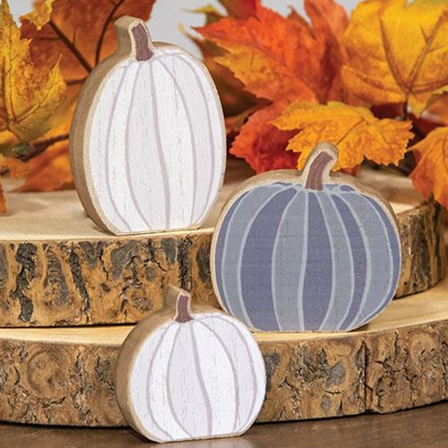 💙 Set of 3 Lil' White & Gray Chunky Pumpkin Sitters