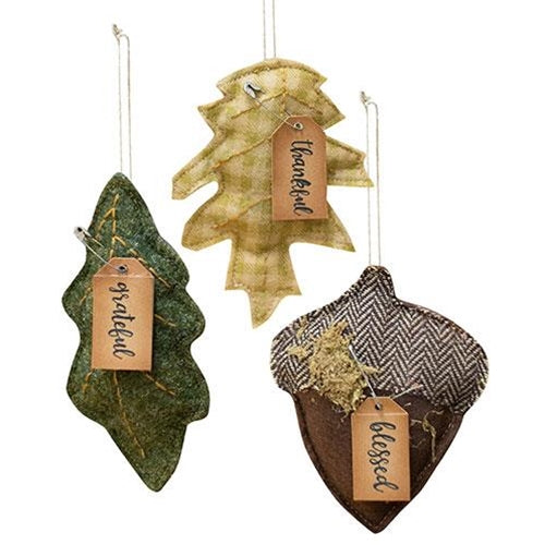 💙 Set of 3 Felt Fall Ornaments - leaves and acorn