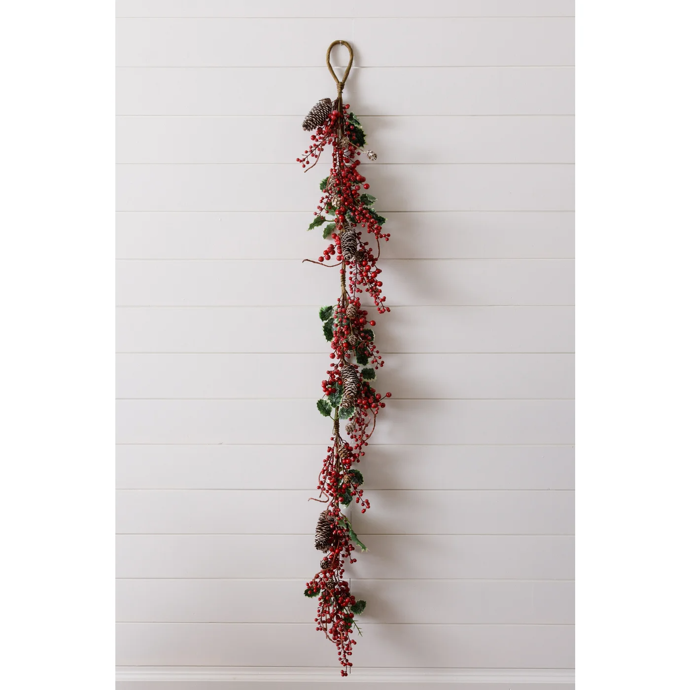 Sparkling Variegated Holly with Berries & Cones 62" Faux Garland