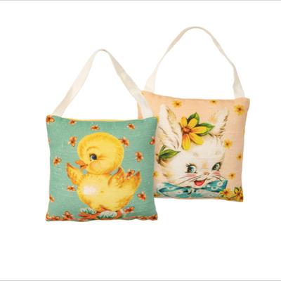 💙 Set of 2 Retro Easter Bunny & Chick Mini Pillow Set