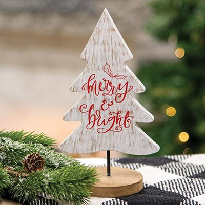 Merry and Bright Wood Tree Cutout Sitter 8" H