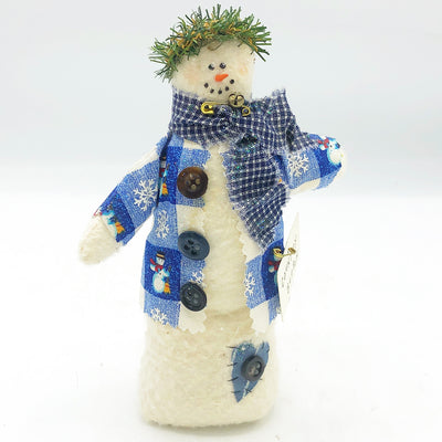 💙 Lil' Country Button Snowman Fabric Figure 7.25" H
