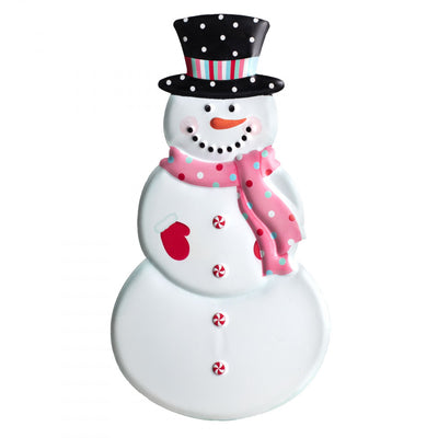 💙 Pink Scarf Snowman 12" Metal Embossed Hanging Decor