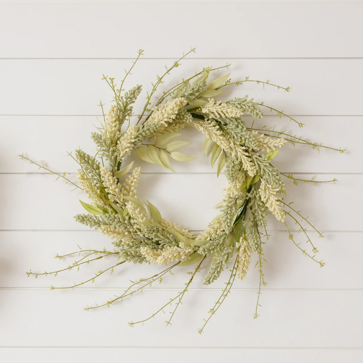 Cream And Sage Spikes 18" Faux Floral Wreath