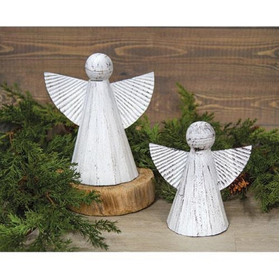 💙 Set of 2 Cottage Chic White Metal Angels