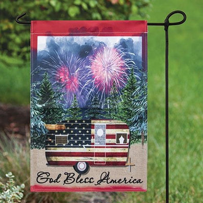 💙 God Bless America Retro Camper Garden Flag